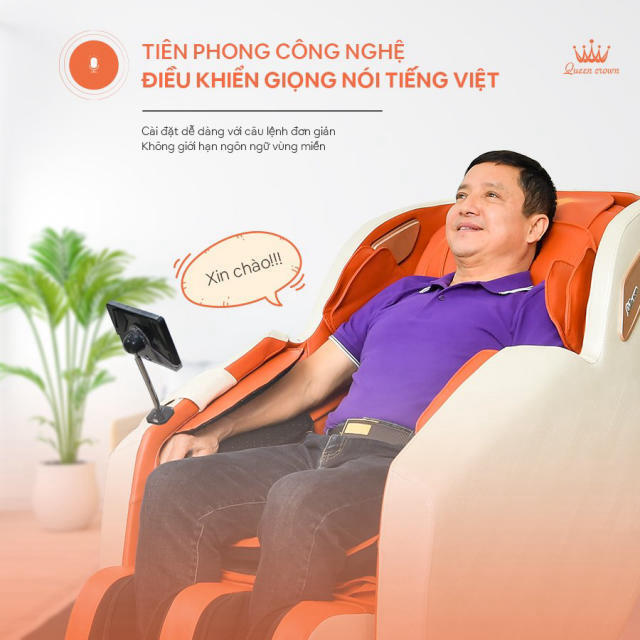Ghế massage Queen Crown QC LX3 Plus ứng dụng công nghệ điều khiển giọng nói tiếng Việt